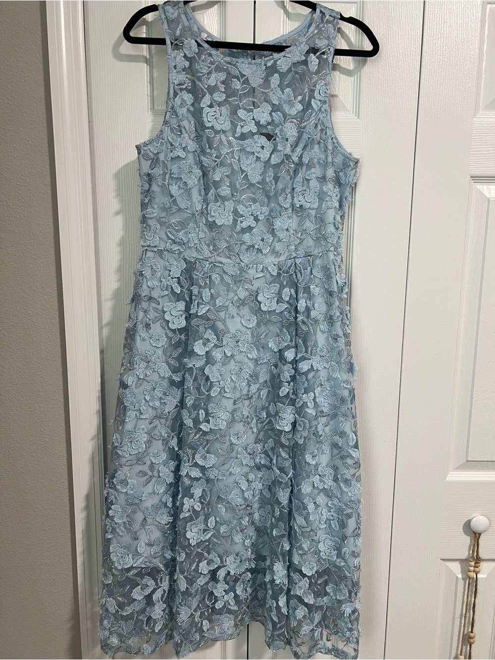 Adrianna Papell Light Blue Floral Lace Midi Dress
